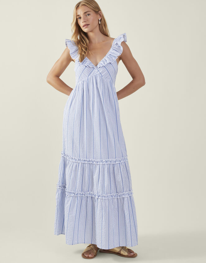 Stripe Ruffle Maxi Dress, Blue (BLUE), large