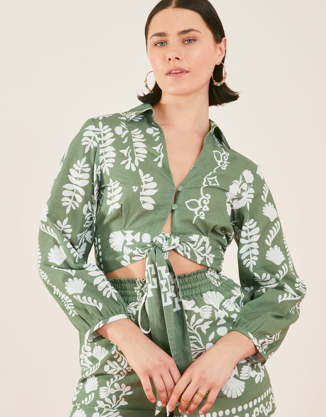 Ornamental Tie Front Shirt Green | Summer holiday tops | Accessorize UK