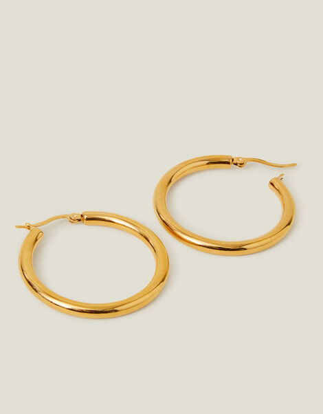 14ct Gold-Plated Stainless Steel Chunky Hoops, , large