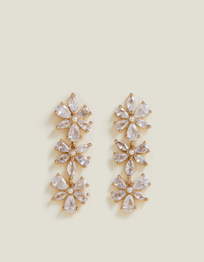 Crystal Flower Drop Earrings, , large