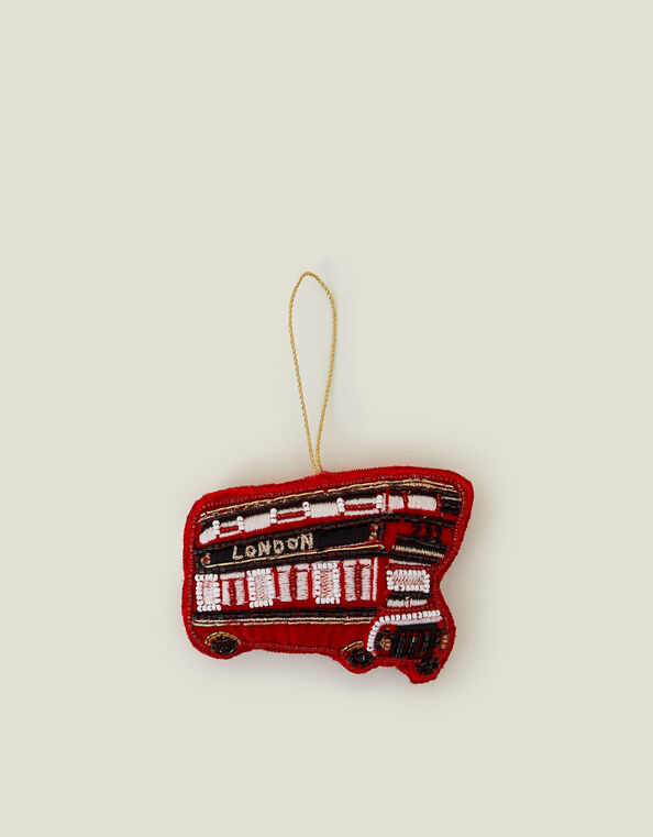 Embroidered London Bus Christmas Tree Decoration, , large