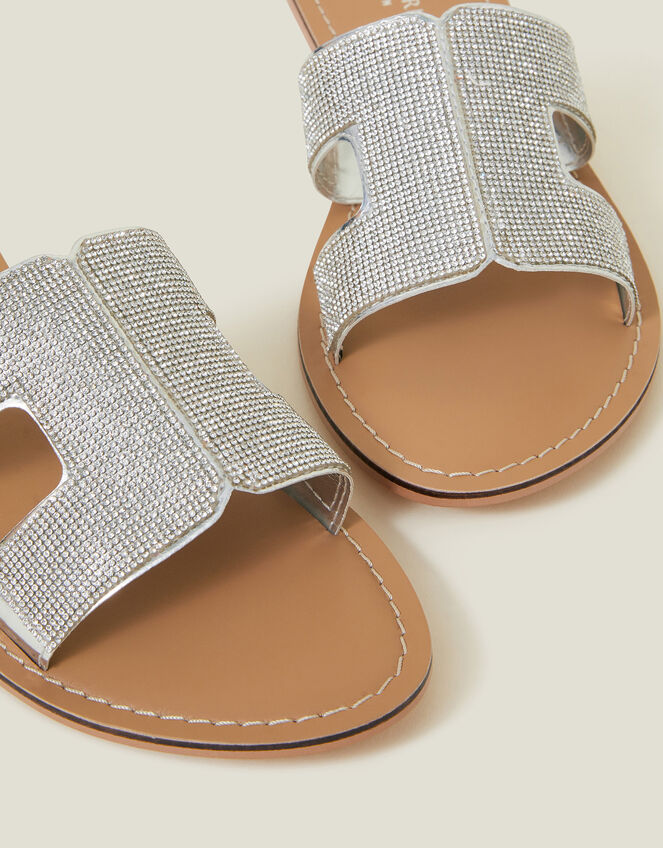 Sparkle Cut-Out Slide Sandals, Silver (SILVER), large