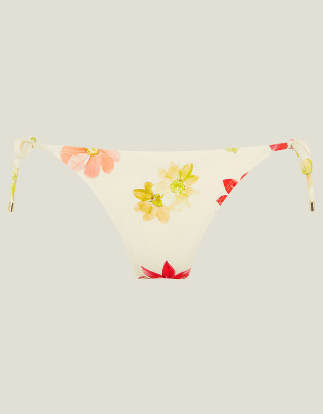 Floral Tie Side Bikini Bottoms, Ivory (IVORY), large