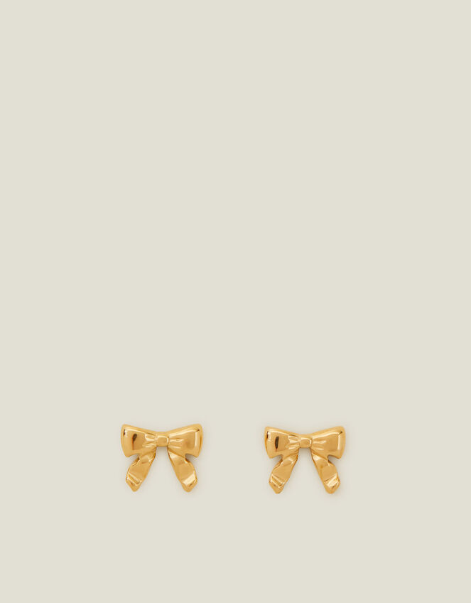 14ct Gold-Plated Stainless Steel Bow Earrings, , large