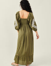 Puff Sleeve Maxi Dress, Green (KHAKI), large