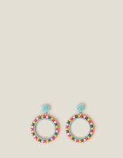 Beaded Stud Hoop Earrings, , large