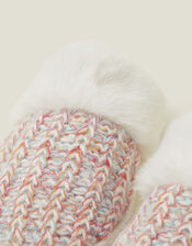 Faux Fur Knit Mule Slippers, Multi (PASTEL MULTI), large