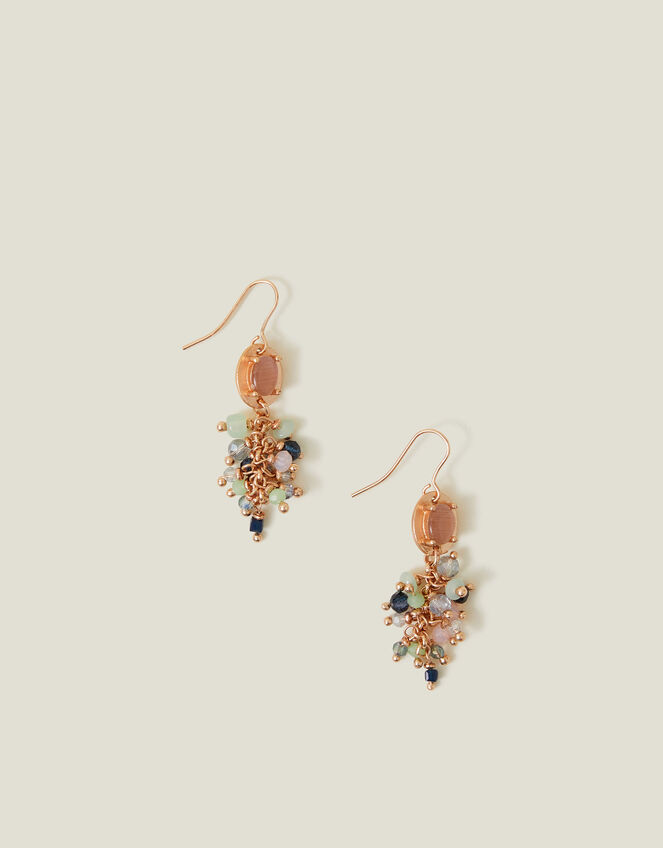 Gem Bead Tassel Drop Earrings, , large