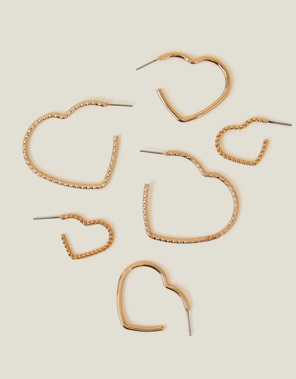 3-Pack Heart Hoop Earrings, , large