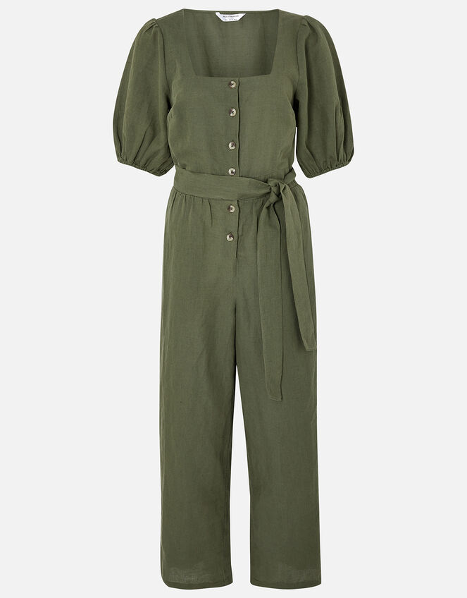 Puff Sleeve Jumpsuit in Linen Blend Green | Summer holiday jumpsuits ...