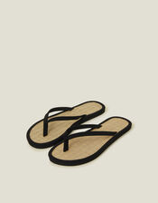 Plain Seagrass Flip Flops, Black (BLACK), large