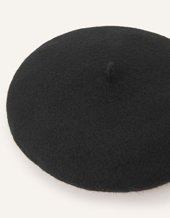 Beret Hat in Pure Wool, Black (BLACK), large