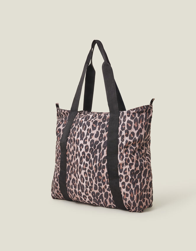 Packable Leopard Print Tote Bag, , large