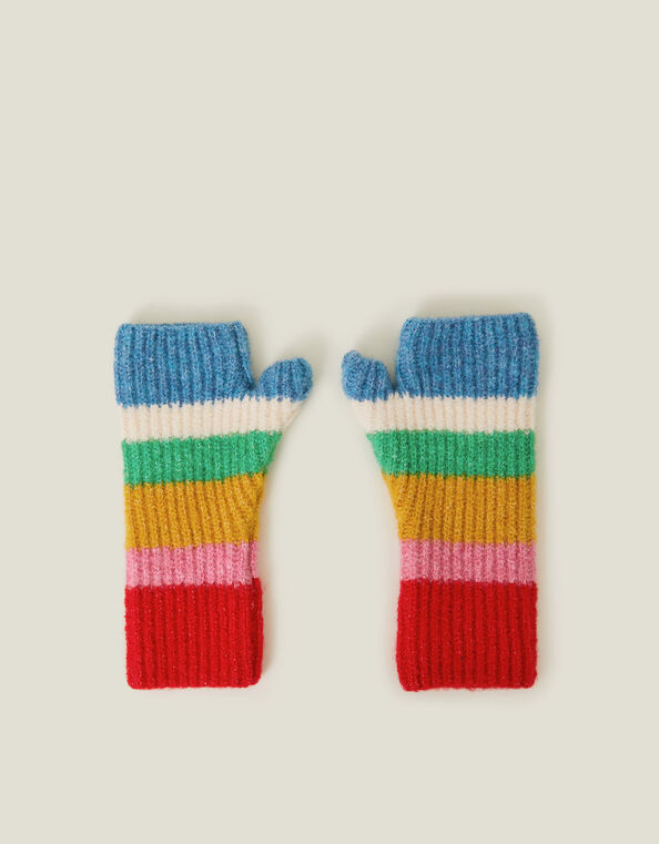 Colourful Stripe Cut Off Gloves, , large