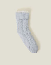 Cable Knit Slipper Socks, Grey (GREY), large