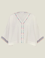 Seersucker Embroidered Top, White (WHITE), large