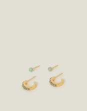 2-Pack 14ct Gold-Plated Aventurine Stud and Hoop Earrings, , large