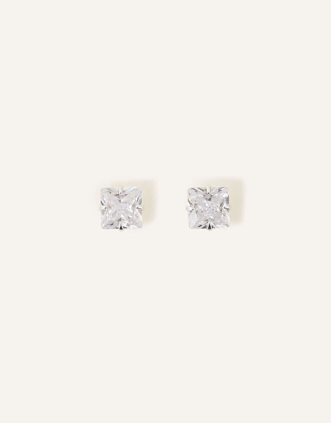 Sterling Silver Square Crystal Stud Earrings, , large