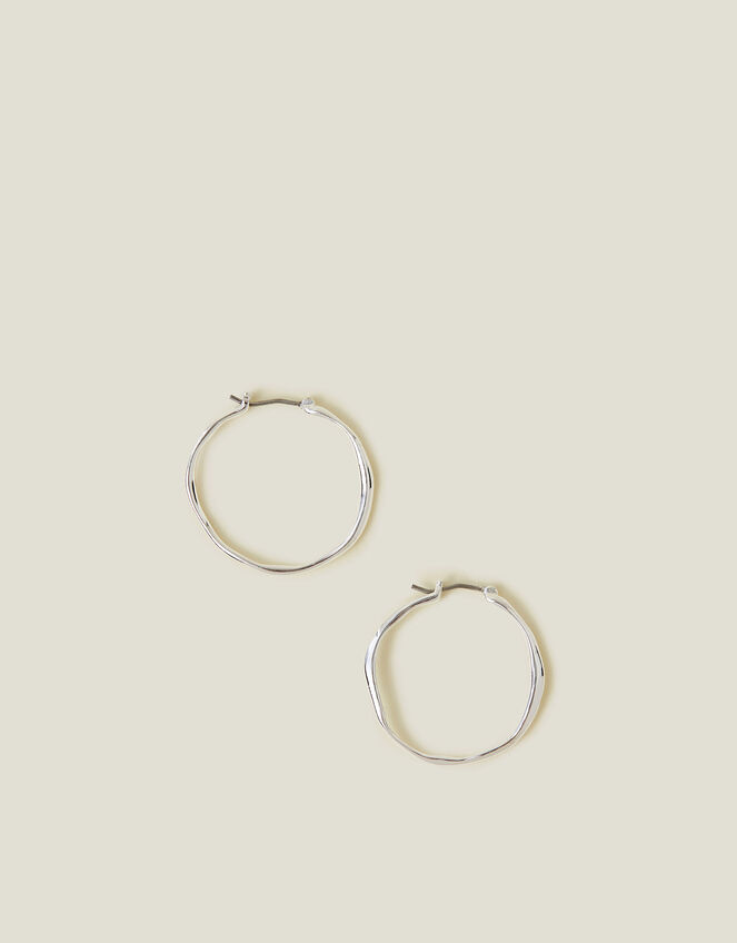 Sterling Silver-Plated Molten Hoop Earrings, , large