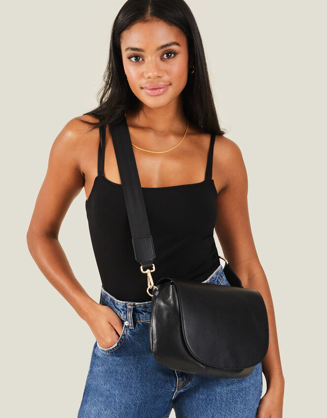 Leather Webbing Strap Cross-Body Bag Black | Leather bags | Accessorize UK