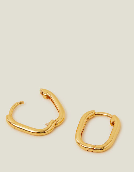 14ct Gold-Plated Rectangular Hoop Earrings, , large