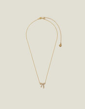 14ct Gold-Plated Diamante Bow Pendant Necklace, , large