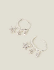 Sterling Silver-Plated Star Charm Hoop Earrings, , large