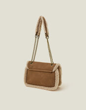 Shearling Trim Chain Cross-Body Bag, , large