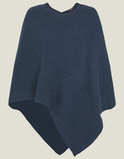 Ribbed Poncho, Blue (NAVY), large