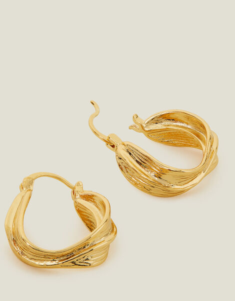 14ct Gold-Plated Twisted Horseshoe Hoop Earrings, , large