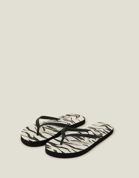 Zebra Print Flip Flops, Black (BLACK WHITE), large