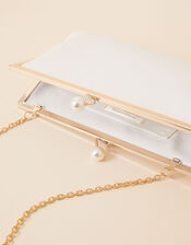 Bridal Pearl Clasp Satin Clutch Bag, , large