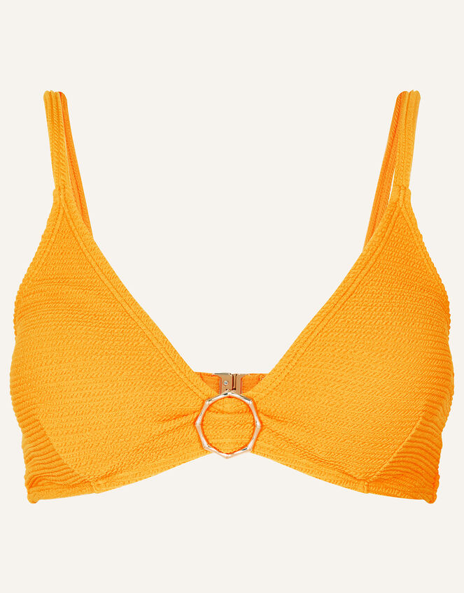 Crinkle Plunge Bikini Top with Recycled Polyester, Yellow (YELLOW), large