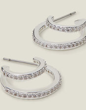 Sterling Silver-Plated Double Sparkle Hoops, , large