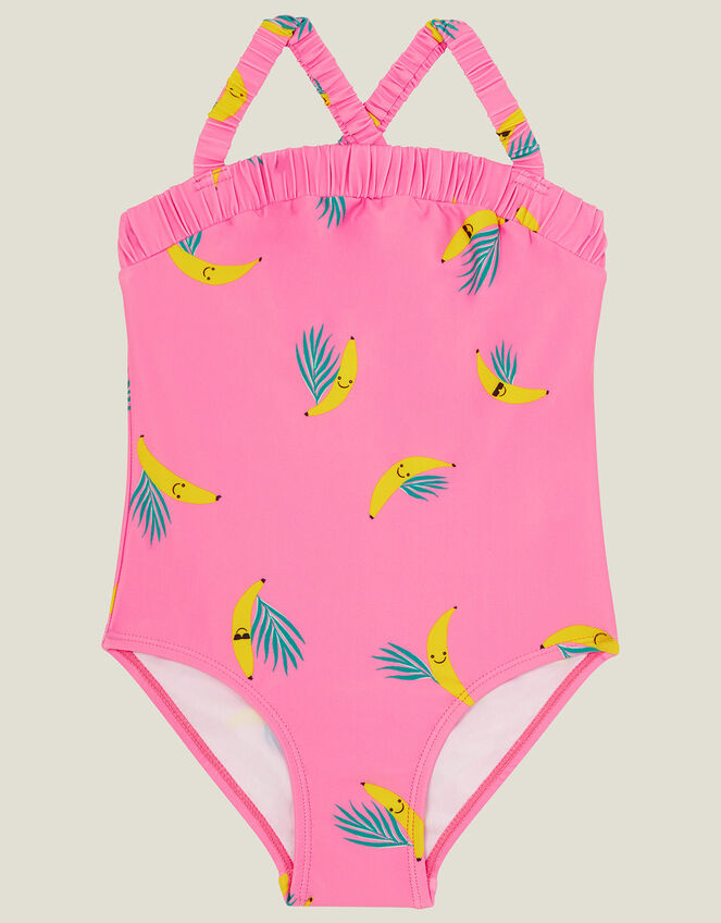 Girls Banana Print Swimsuit, Pink (PINK), large