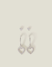 2-Pack Diamante Heart Stud and Hoop Earrings, , large