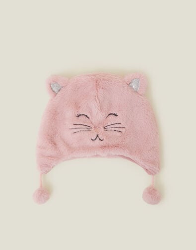 Girls Fluffy Faux Fur Cat Chullo Hat, Pink (PINK), large