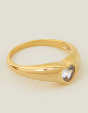 14ct Gold-Plated Diamante Heart Signet Ring, Gold (GOLD), large