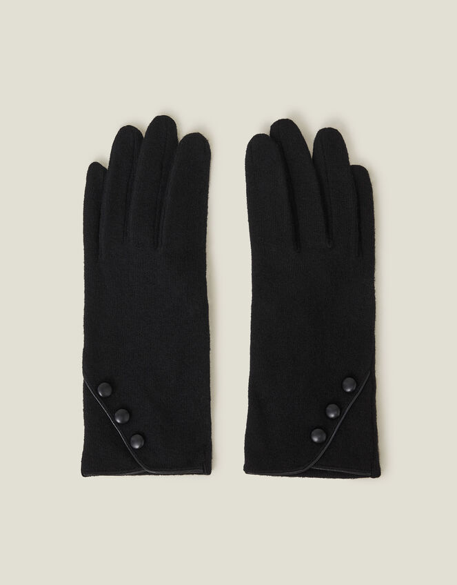 Touchscreen Button Gloves in Wool Blend, Black (BLACK), large