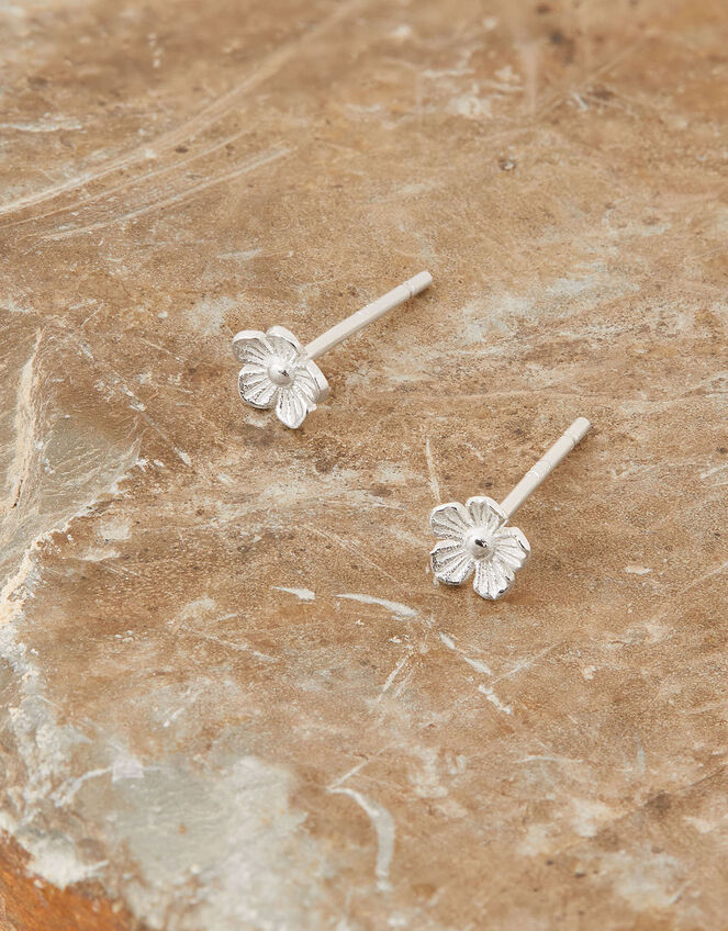 Sterling Silver Flower Stud Earrings, , large