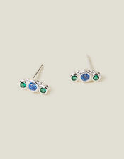 Sterling Silver-Plated Stone Stud Earrings, , large