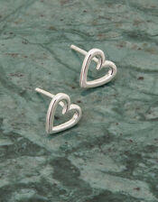 Sterling Silver Cut-Out Heart Studs, , large