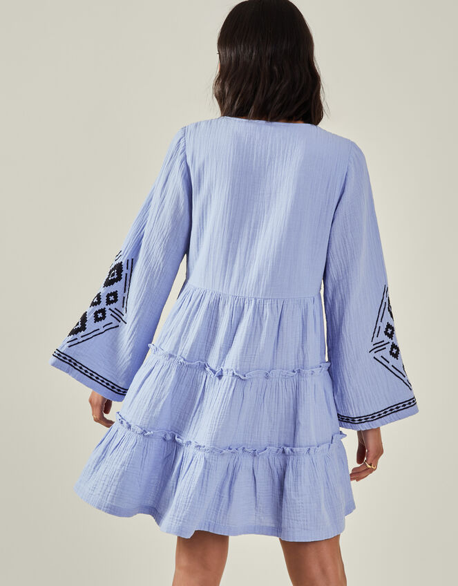 Embroidered Long Sleeve Mini Dress, Blue (BLUE), large