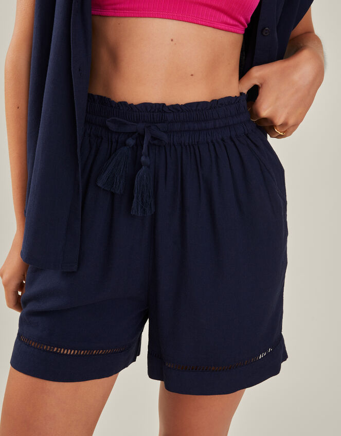 Linen Blend Shorts, Blue (NAVY), large