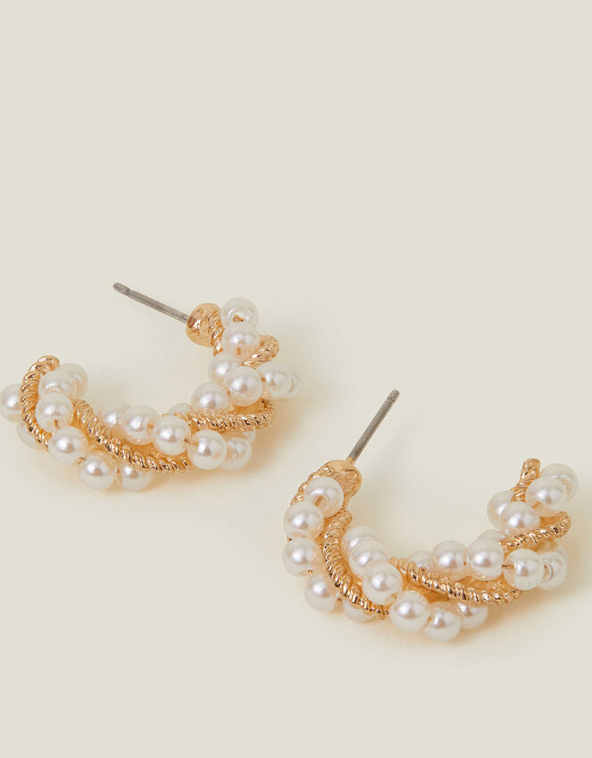Twisted Pearl Hoop Earrings, , large