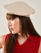 Ribbed Knit Beret, Natural (NATURAL), large