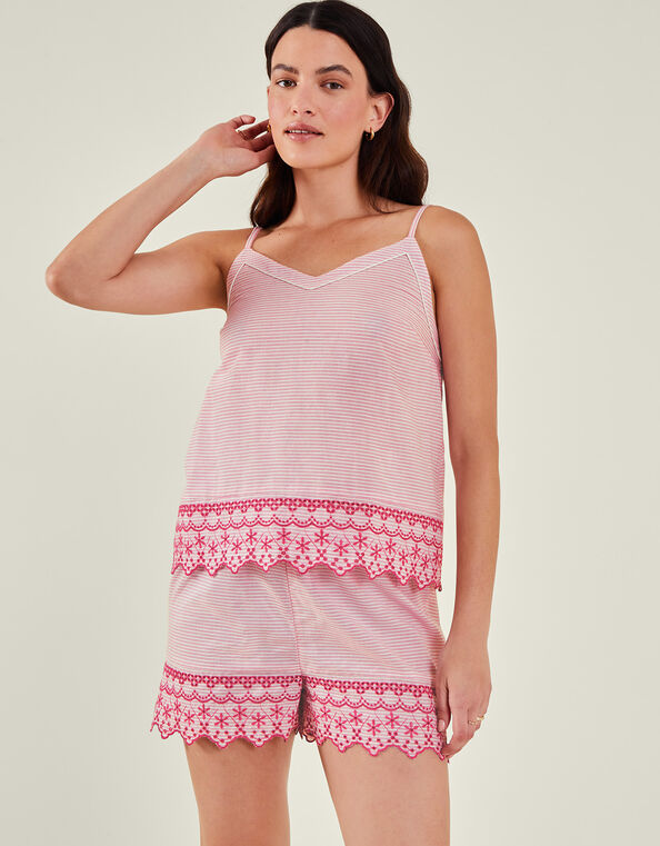 Embroidered Stripe Pyjama Set, Pink (PINK), large