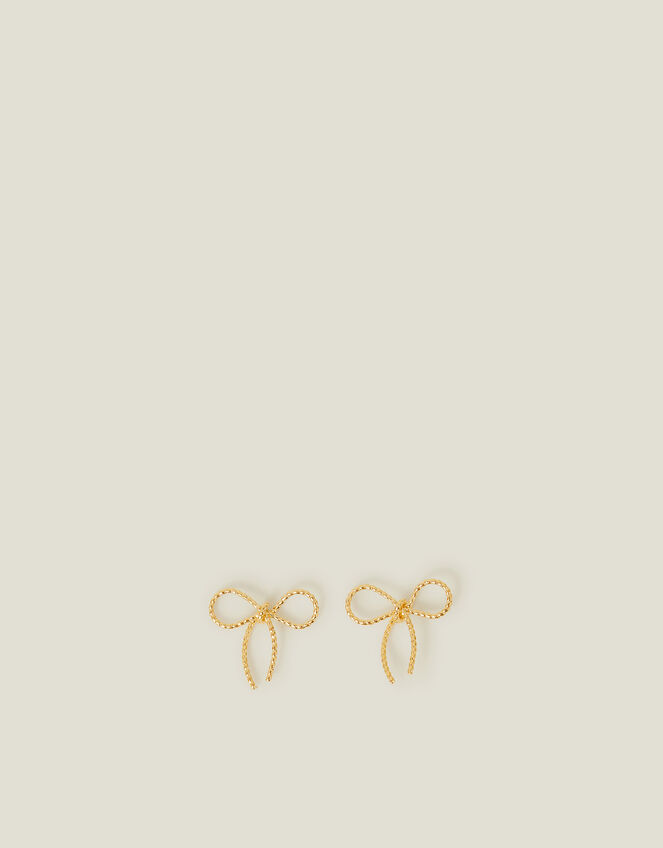 14ct Gold-Plated Mini Bow Earrings, , large