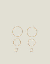 Simple Hoop Earrings Set of Three, Gold (GOLD), large