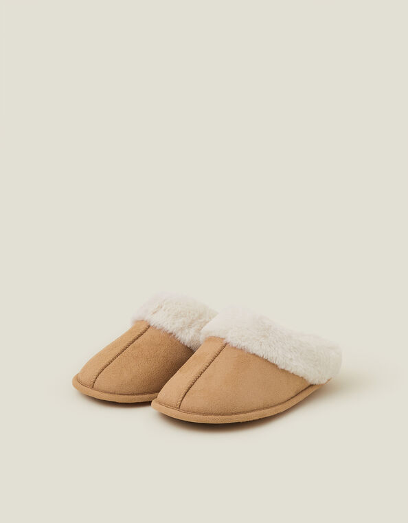 Faux Fur Mule Slippers, Tan (TAN), large